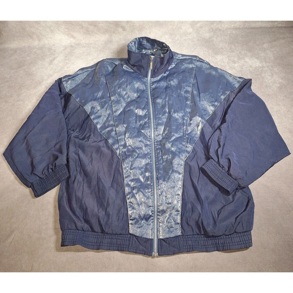 Janeve Vintage 90s Large Blue Metallic Zip Up Wind Running Track Jacket